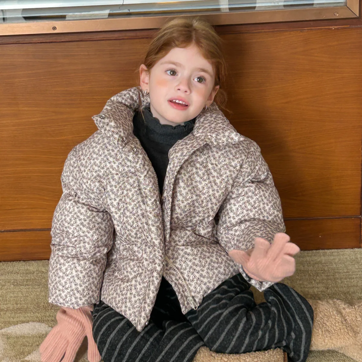 

Зимние детские парки с цветочным принтом для девочек, плотная верхняя одежда с хлопковой подкладкой для маленьких девочек, пальто, флисовое теплое детское пальто на молнии для девочек