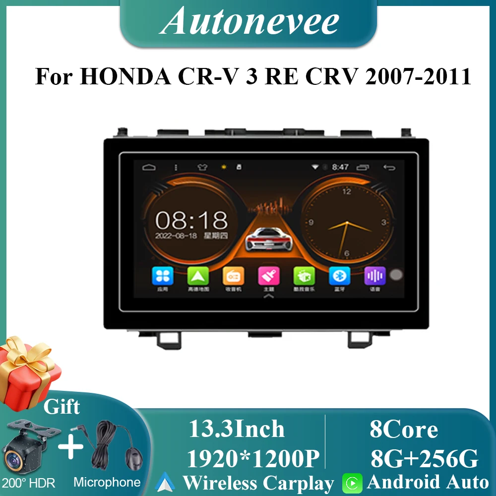 

Для HONDA CR-V 3 RE CRV 2007-2011 Android 14 радио мультимедийный плеер GPS-навигация беспроводной Carplay Android авто стерео