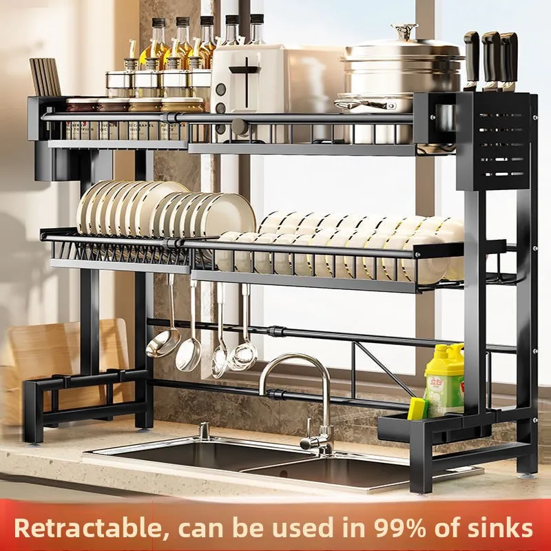 Retractable kitchen sink rack, countertop, dishes drain, basket, sink, dishwasher, tableware box, filtered water storage