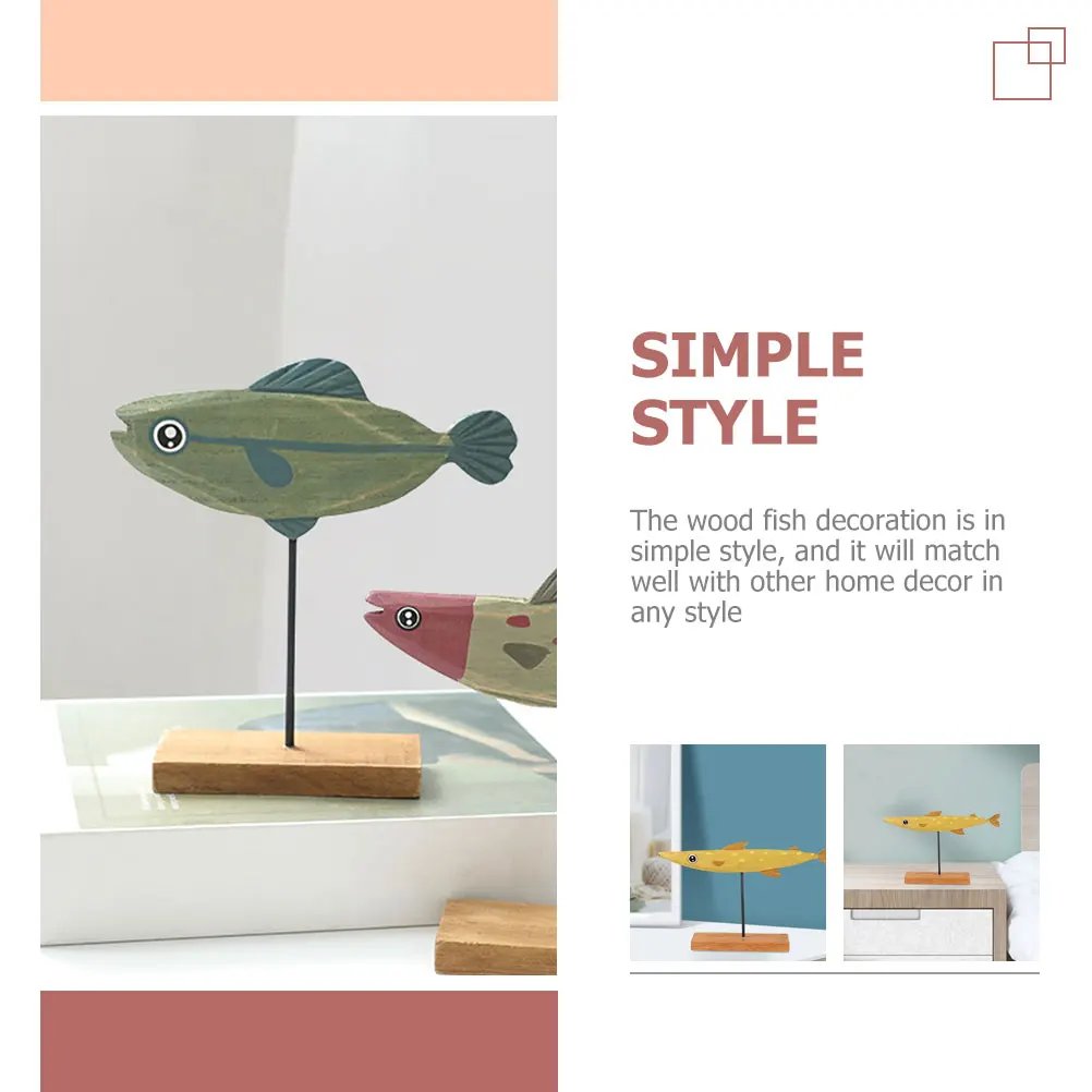 

2pcs Wooden Ornament Table Centerpiece Wood Living Room Office Home Decor Desktop Sculpture Decoration Animal Wood Fish