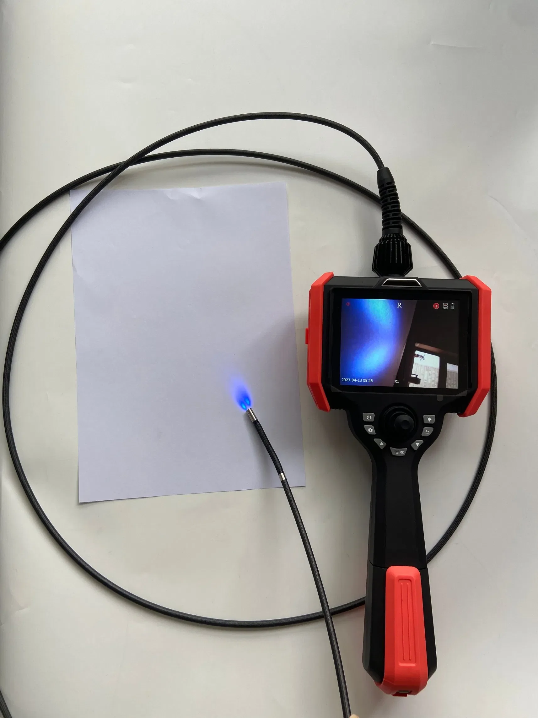 

Handheld UV Borescope Snake Camera with 5 Inch Monitor, Joystick Rotation 360 Degree for Welds Inspection