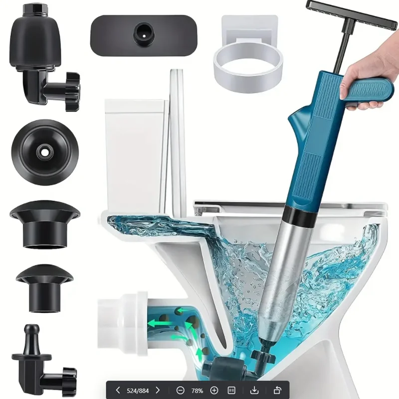 

Powerful Toilet Plunger Stainless Steel Pipe Dredger Unblocker Pneumatic High-pressure Dredging Air Drain Blaster Tool Set