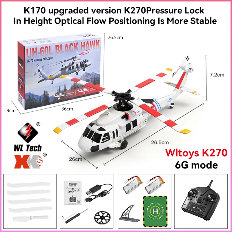 WLtoys K270 RC Helicopter 2.4G 6-Aixs Gyroscope 4CH Altitude Hold Optical Flow Brushless Remote Control Helicopter Toy For Child