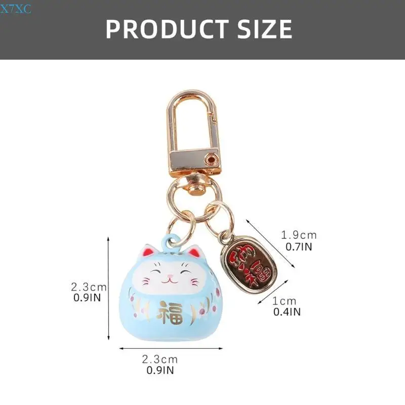 X7XC Fortune Cats Keyring Charm Metal Lucky Cats Bells for Keys and Bags Decoration