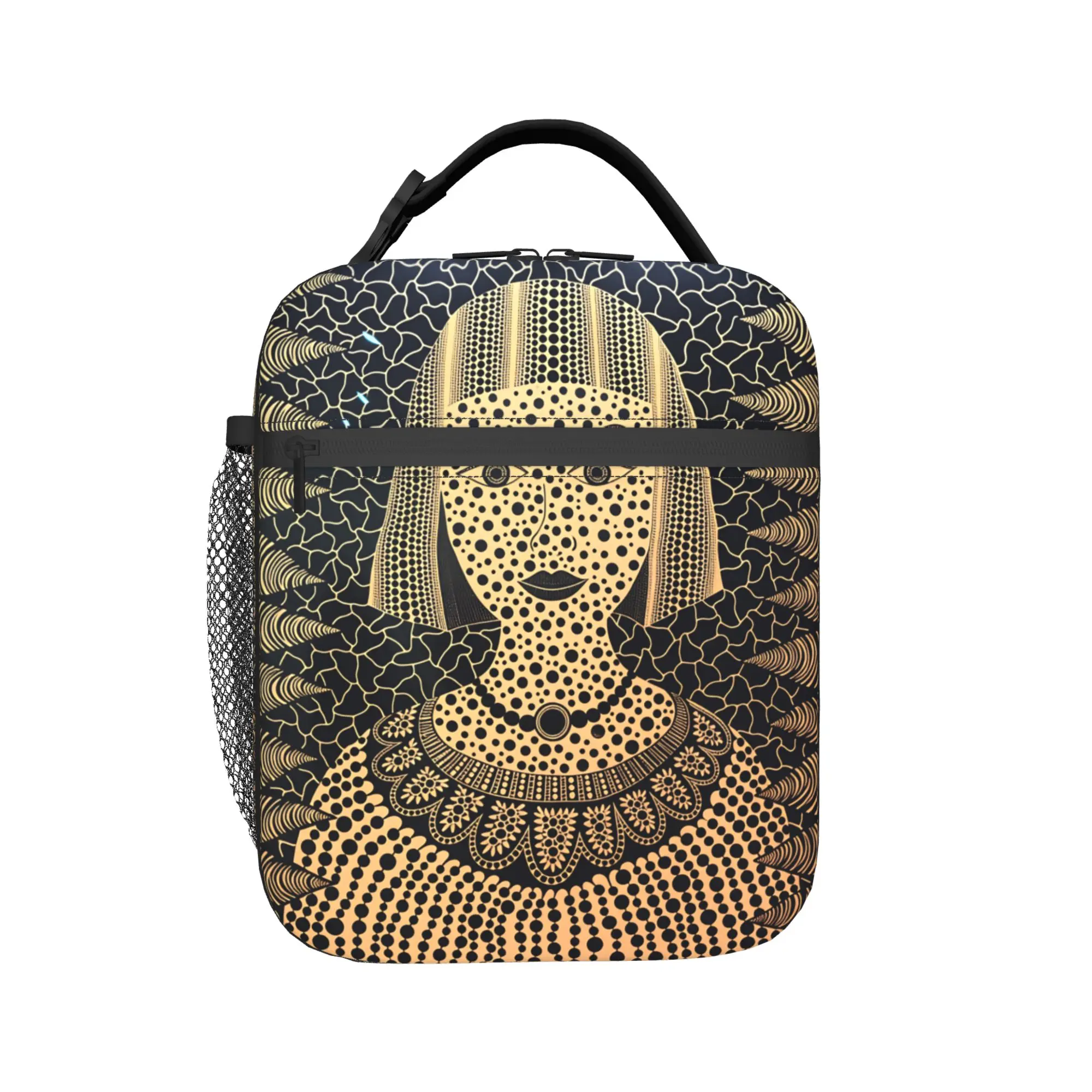 Yayoi Kusama Abstract Face Lunch Bag For Men  Graphic Travel Lunch Box Kawaii Portable Zipper Oxford Cooler Bag