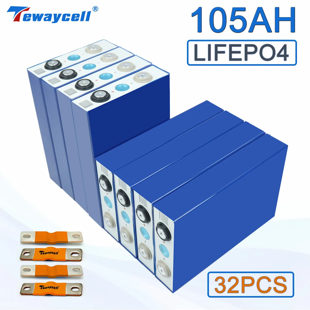 

Tewaycell 32/64PCS 3.2V 105AH Grade A Lifepo4 Battery Pack Rechargeable Solar Lithium Iron Phosphate Cell Golf Cart PV RV NO Tax