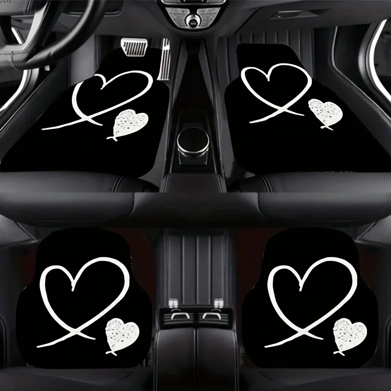 4pcs Simple Heart Pattern Car Floor Mats - Suitable For Other Sedan Front And Rear Seats, Universal Fit SUV Model Interior Decor