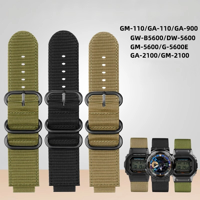 For Casio G-SHOCK Nylon Strap DW5600 GW6900 DW-5600 GW-B5600 GA-110 GM-5600 GA2100 GM110 small steel gun Men's canvas watchband