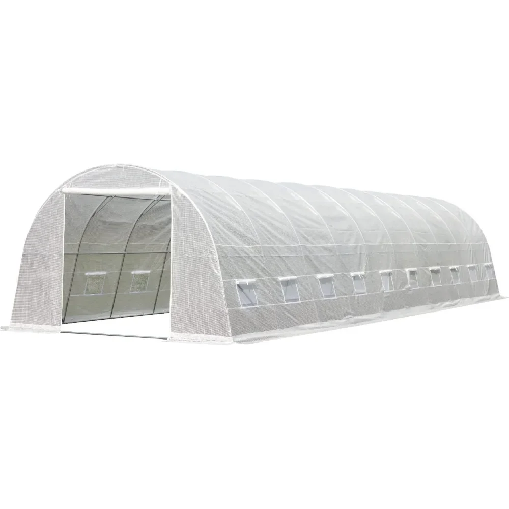 40'×12'×7.5' Greenhouse, Large Walk-in Greenhouse, Portable Greenhouse with 2 Roll-up Zippered Doors&20 Screen Windows