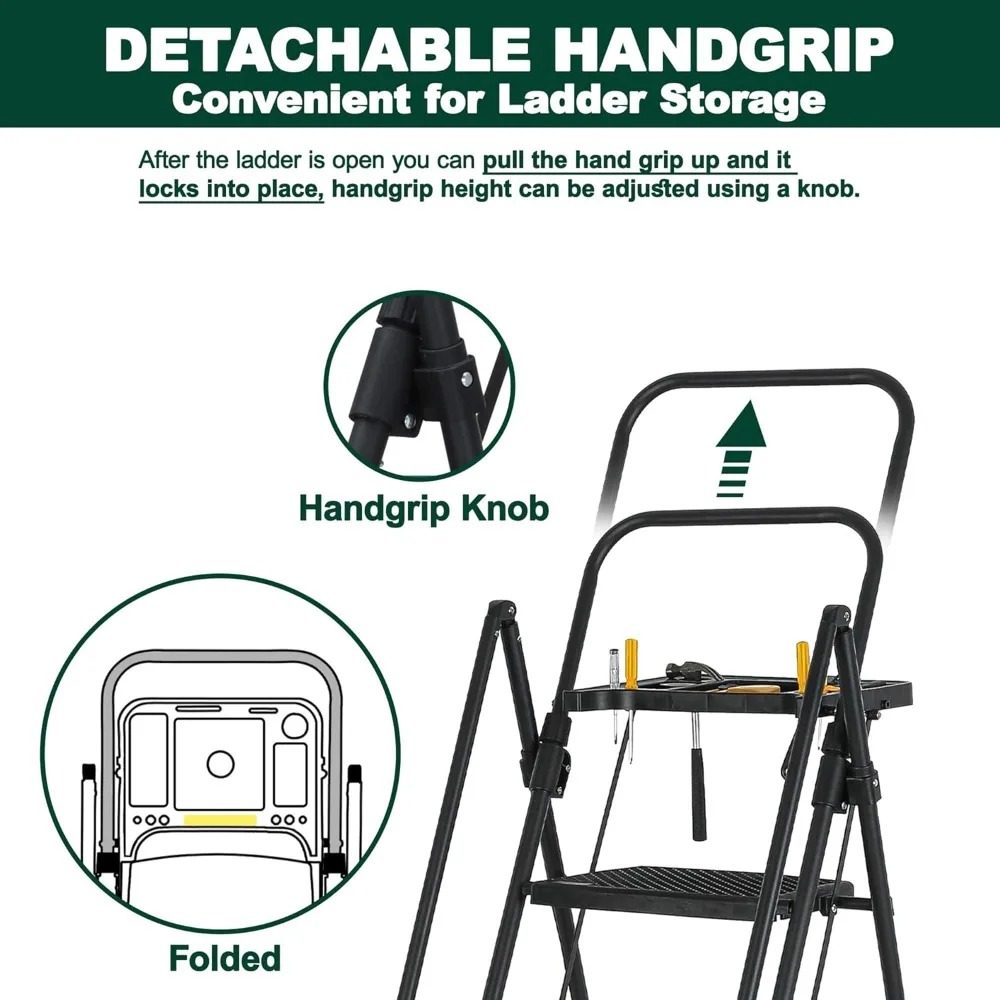 Scaletta pieghevole con ampi pedali antiscivolo, corrimano e capacità di 550 libbre per adulti: robusta struttura in alluminio