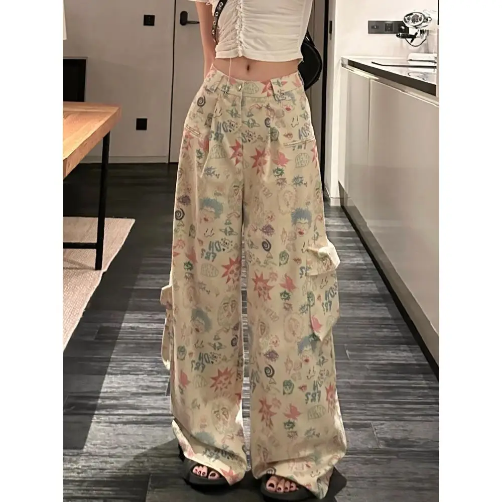 

Streetwear Punk Printed High Waist Loose Straight Wide Leg Long Pant 2023 y2k Palazzo Trouser Summer Harajuku Casual Gothic Punk