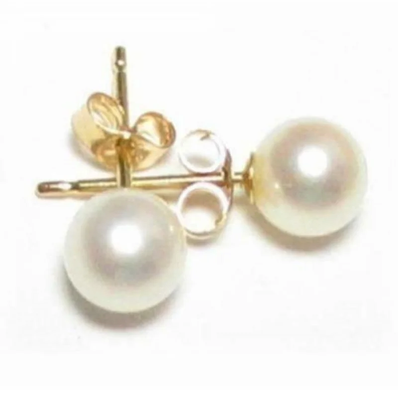 

AAAAA 8-9mm Round Natural South Sea White Pearl Earrings, 14K Gold
