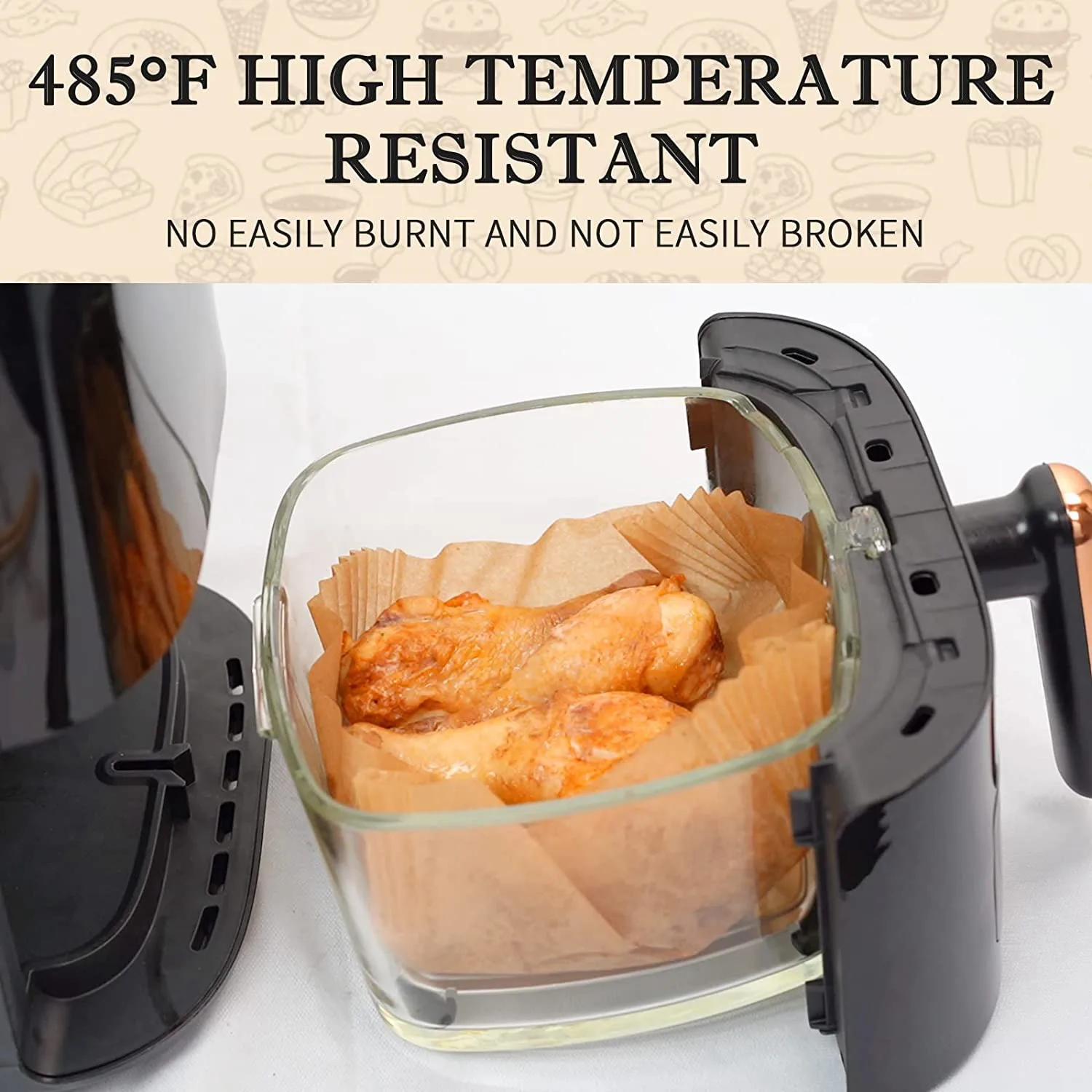 กระดาษ parchment หม้อทอด Air fryer 50ชิ้นพร้อมแปรงทาน้ำมันแผ่นหม้อทอด Air fryer กระดาษรองหม้อทอด Air fryer สี่เหลี่ยมขนาด6.3นิ้วแบบใช้แล้วทิ้ง