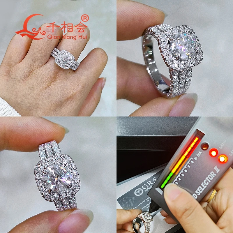 Imagem -05 - Moissanite Anel Almofada para Homens e Mulheres Linhas Meia Banda 925 Prata Hip Hop Diamantes Jóias Masculinas 2ct mm