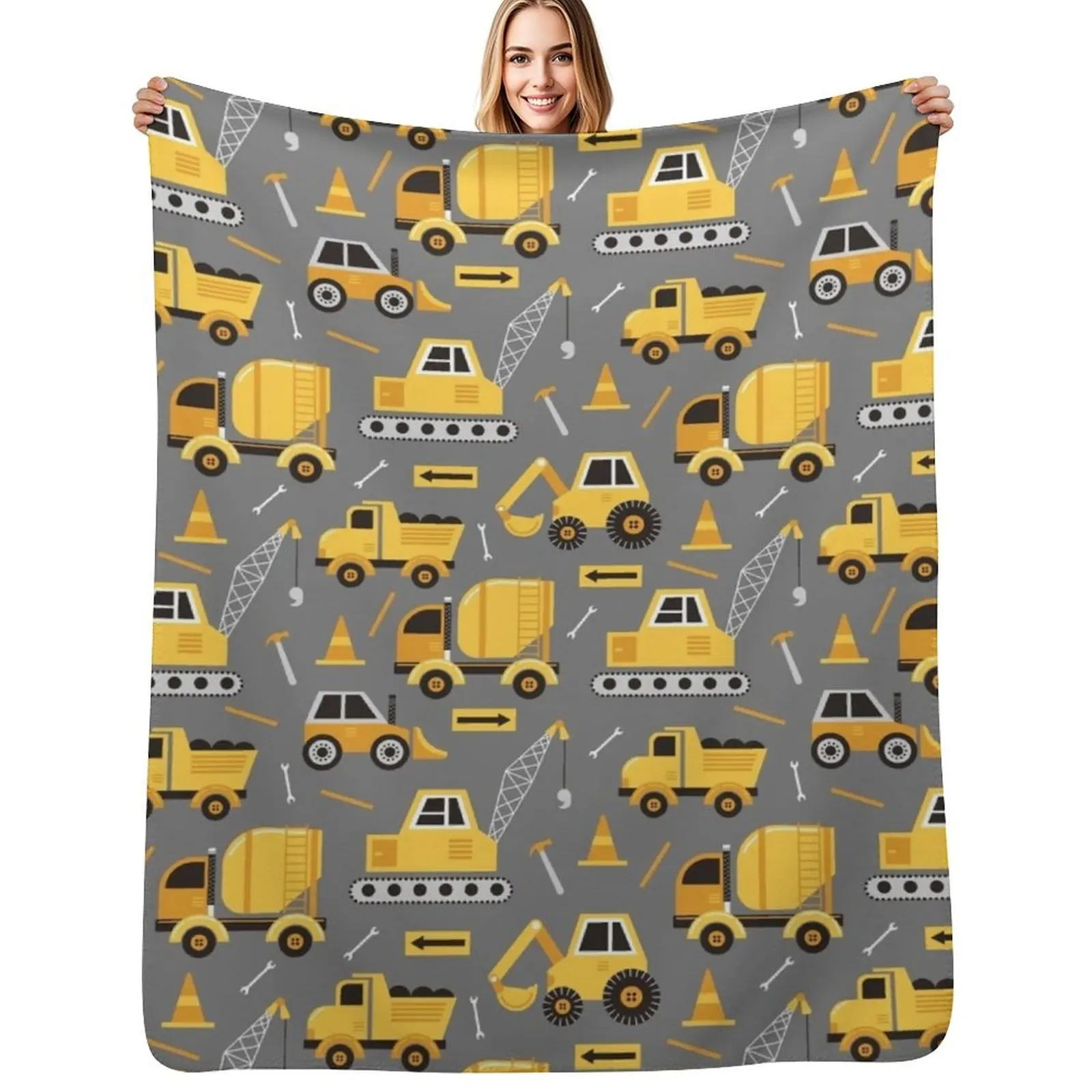 Construction Trucks on Gray Throw Blanket Luxury Designer Soft Plush Plaid Luxury Thicken Nap Soft Plaid anime Blankets