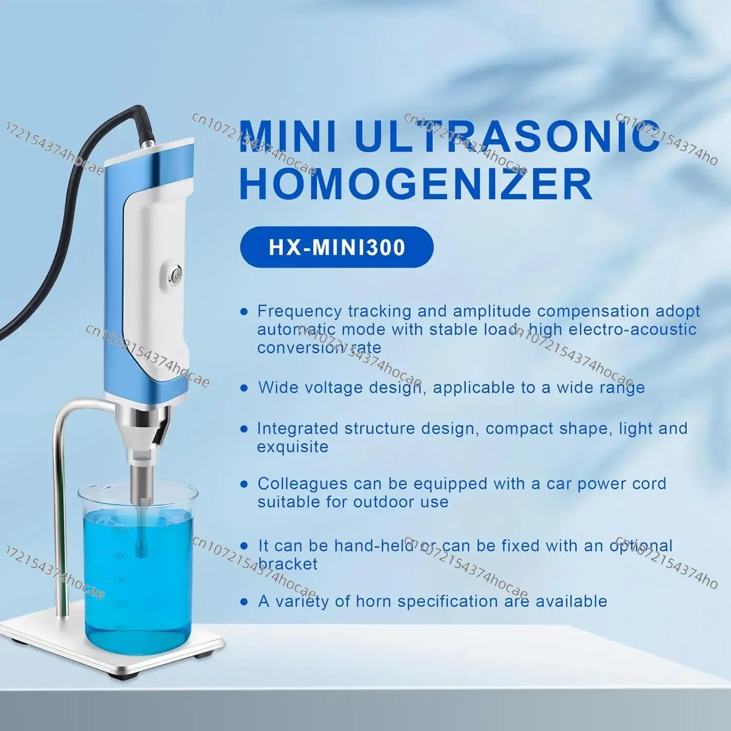 HUXI Mini Handheld Ultrasonic Homogenizer 0.1-300ml Lab Cell Disruptor Emulsifier Liquid Dispersion 300ml