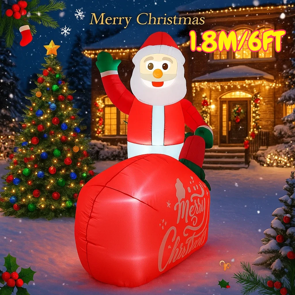 

1,8 м/6 футов Санта-Клаус с подарочным пакетом, рождественские украшения, домашние надувные игрушки со светодиодной подсветкой, рождественские украшения для двора, декор на открытом воздухе
