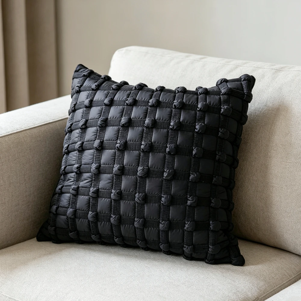 HINYEATEX Modern Black Embroidery Tufted Throw Pillow Cover Bubble-like texture Quilted Soft Sofa Chair Decoration 45x45cm