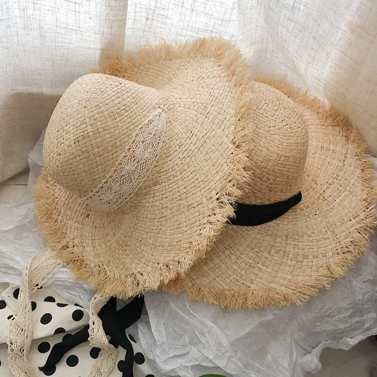 

Lite St Hat Woven Beach Hat Spring Summer Sun Protection Foldable Large Brim Korean Sle Sunade Hat Frayed Fre...