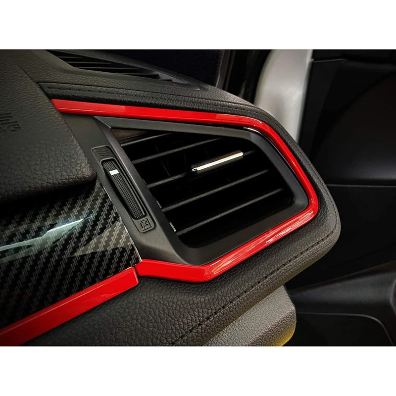 Car Dashboard Frame Strip Red Trim Mouldings for Honda Civic 10th Gen 2016 2017 2018 2019 2020 2021 Accessories Interior Parts view 4