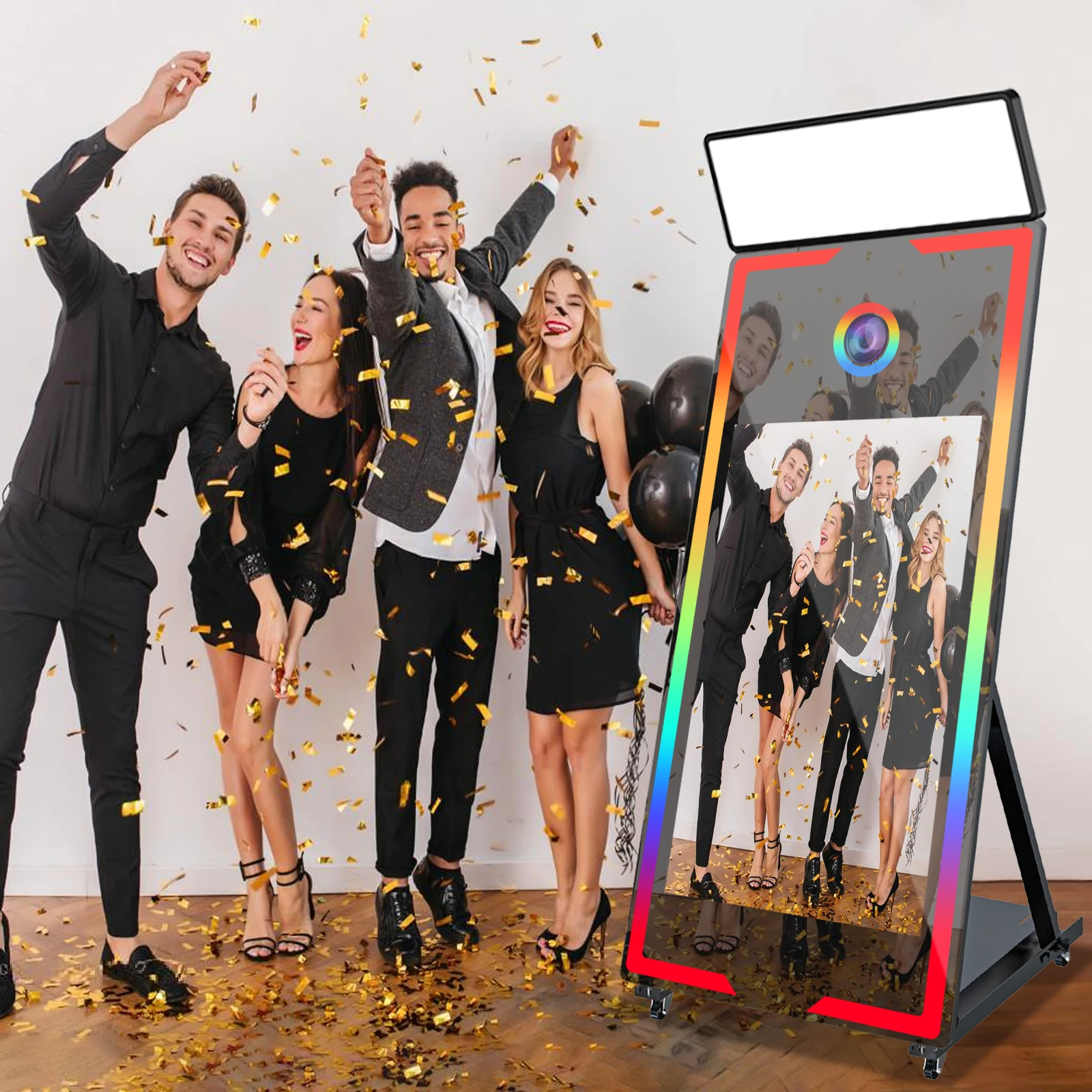 

Portable Magic Mirror Photo Booth with Touch Screen Selfie Photobooth Machine with Fill Light Flight Case for Party Events
