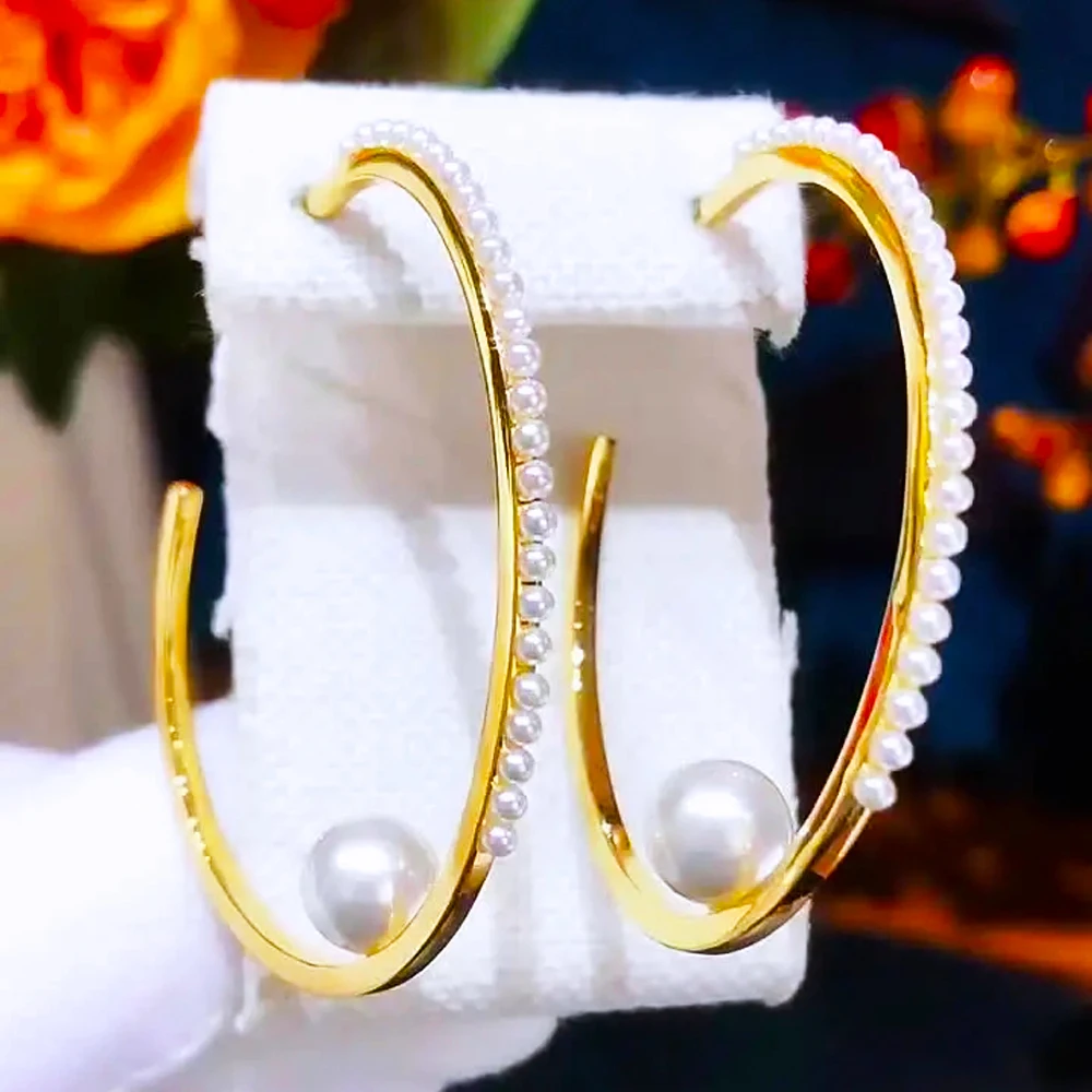 

Missvikki Luxury Big Trendy Pearl Hoop Earrings Trendy Cubic Zircon Indian earrings for women Wedding Engagement Party JEWELRY