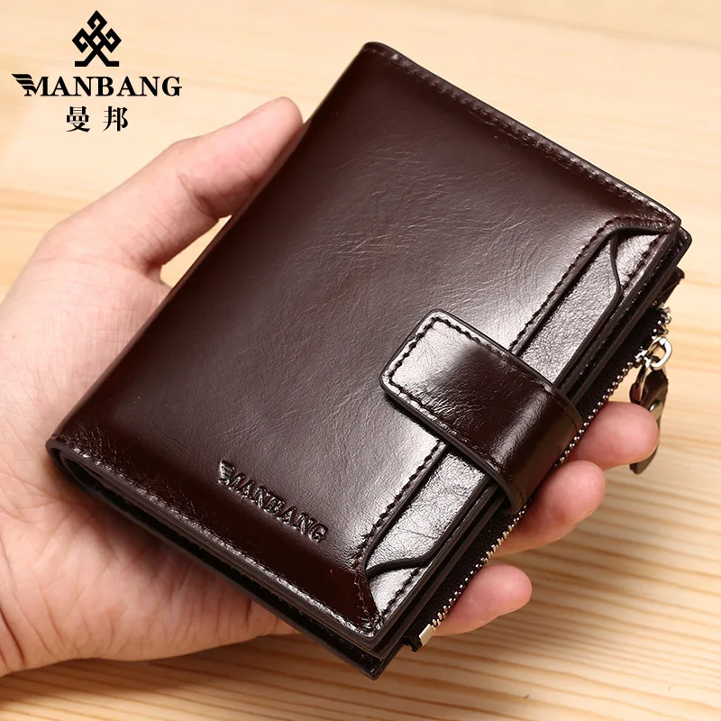 ManBang Brand Luxury Men\'s Wallet Genuine Leather Purse Vertical Driver\'s License First Layer Cowhide Multi-Function Card Bag