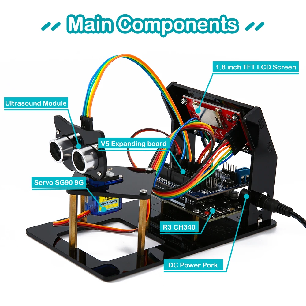 Sensor ultrasónico de Radar de simulación, Kit de robótica artesanal con R3, pantalla TFT SPI de 1,8 pulgadas, Servo sg90 para Arduino