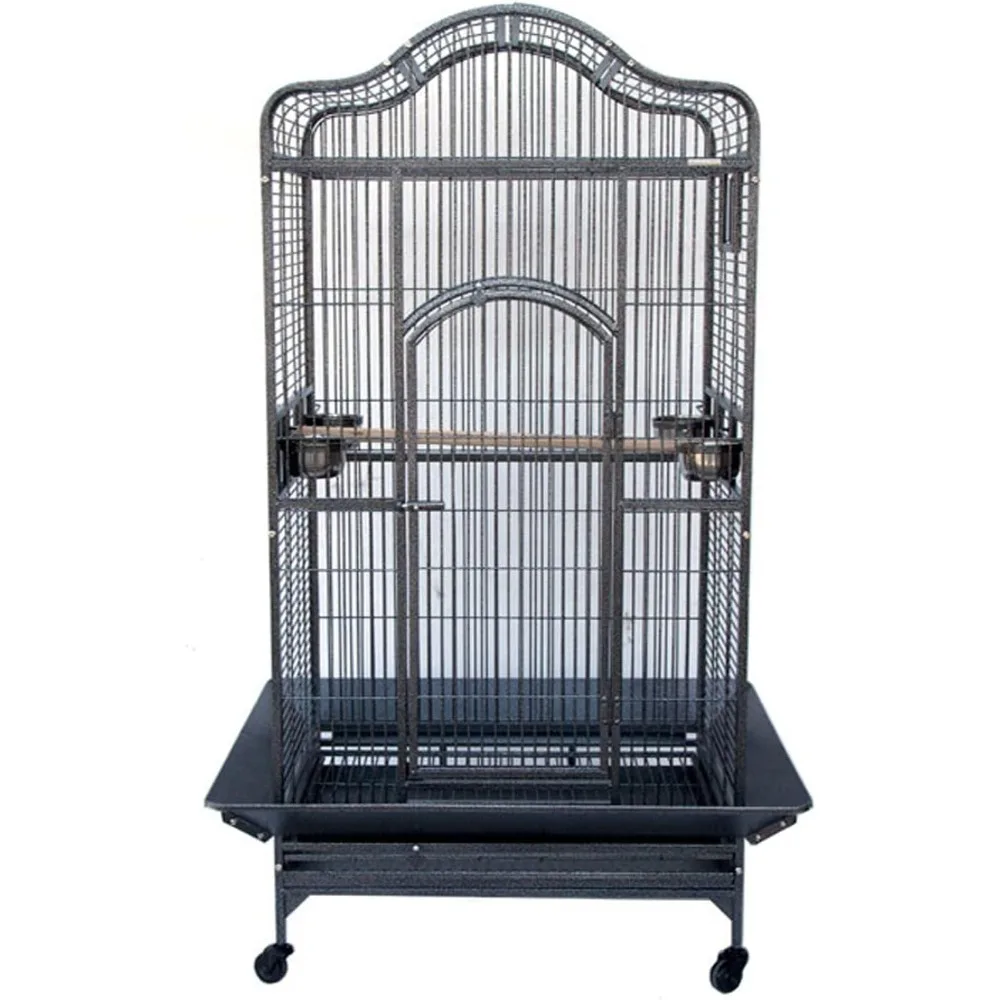 Extra Large Elegant Wrought Iron Open/Close Dome Top Perch Stand Bird Parrot Finch Macaw Cockatoo Rolling Cage