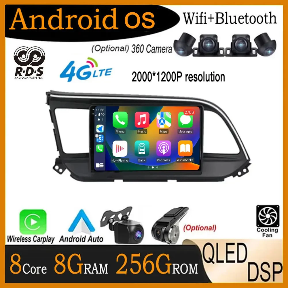 

DSP Android 14 For Hyundai Elantra 6 2019 2020 QLED IPS Car Stereo Radio Multimidia Video Player Navigation GPS Carplay