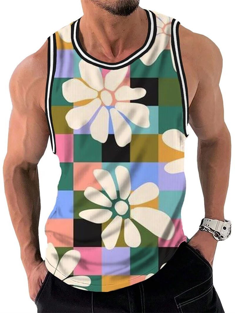 Vintage Rainbow Flowers 3D Print Tank Top Men Women Vacation Party Fashion Casual Y2k Clothing Oversized Sleeveless T-shirt Vest image 3