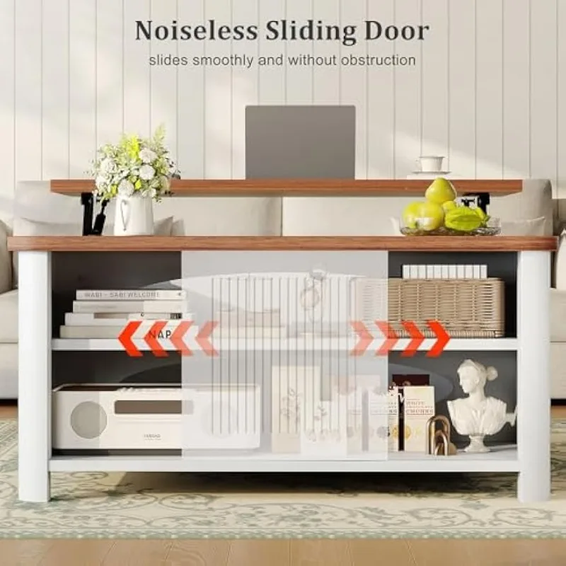 Lift Top Coffee Table with Storage, 31.5" Mid Century Modern Square Coffee Tables for Living Room,White