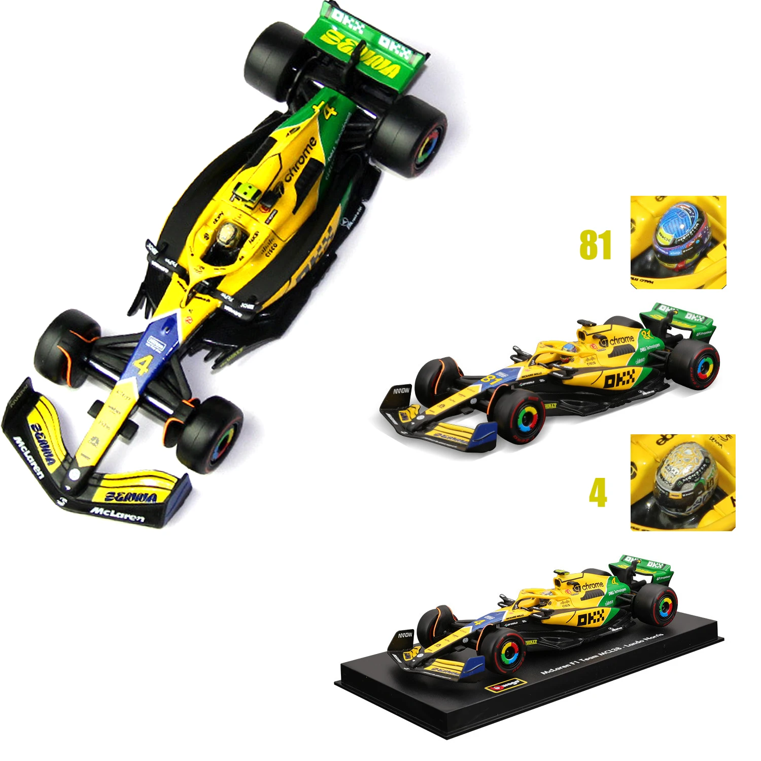 En Stock nuevo Bburago 1:43 Mclaren Mcl38 Monaco Gp aleación miniatura Mcl38 Miami Gp modelo fundido a presión # 4 # 81 Lando Norris Toys Regalo para niños