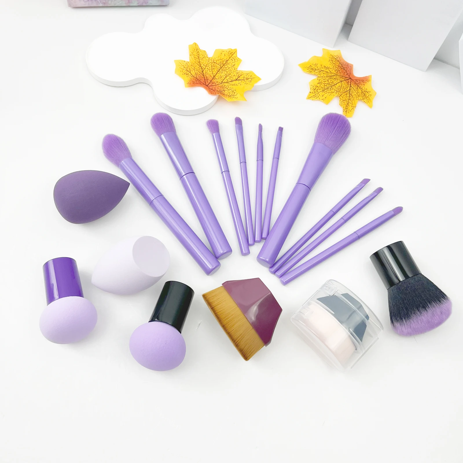 Ensemble de pinceaux violets pour une pièce plus lente, mini brosse à blush, bonus #55, bouffée de poudre, obtenez facilement un look parfait, 17 pièces