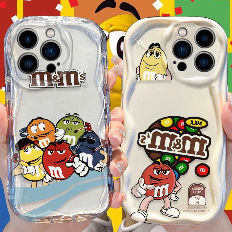 MM Chocolate Bean Wave Case for iPhone 16 15 14 Pro Max 13 12 Mini 11 XS X XR 8 7 Plus SE 2022 2020 Shockproof Back Cover Funda