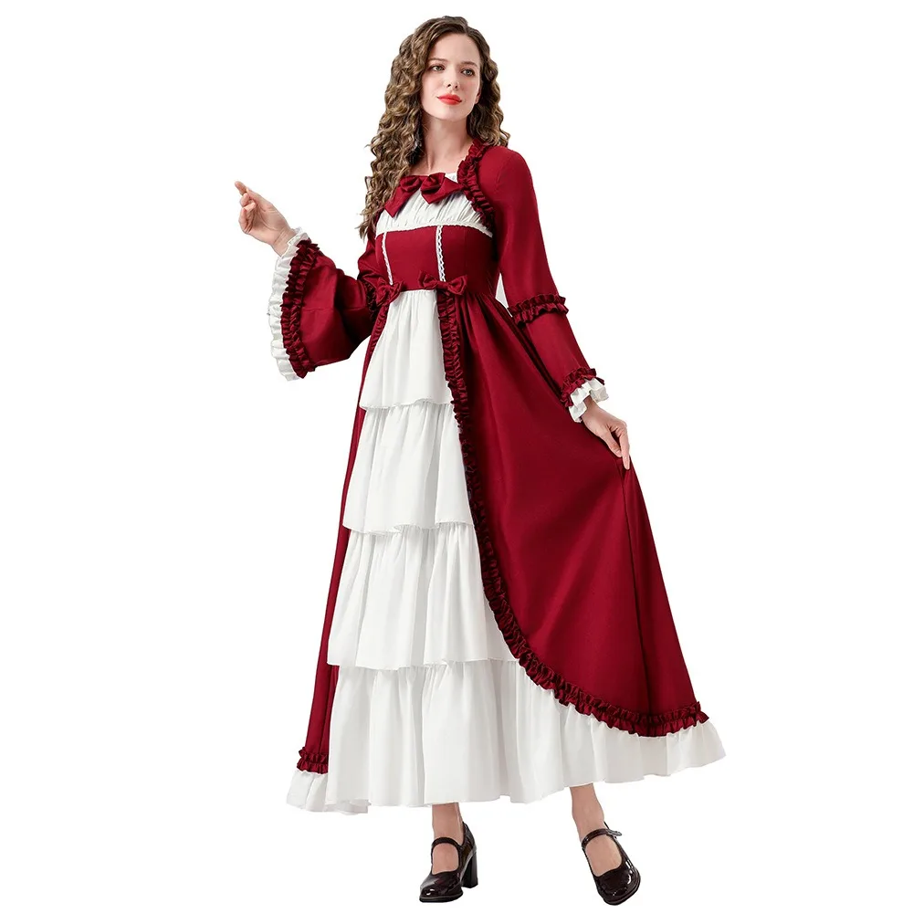 Fantasia de Halloween medieval renascentista adulta – Vestido de princesa retrô euro-americano cortesano multicolorido para reuniões