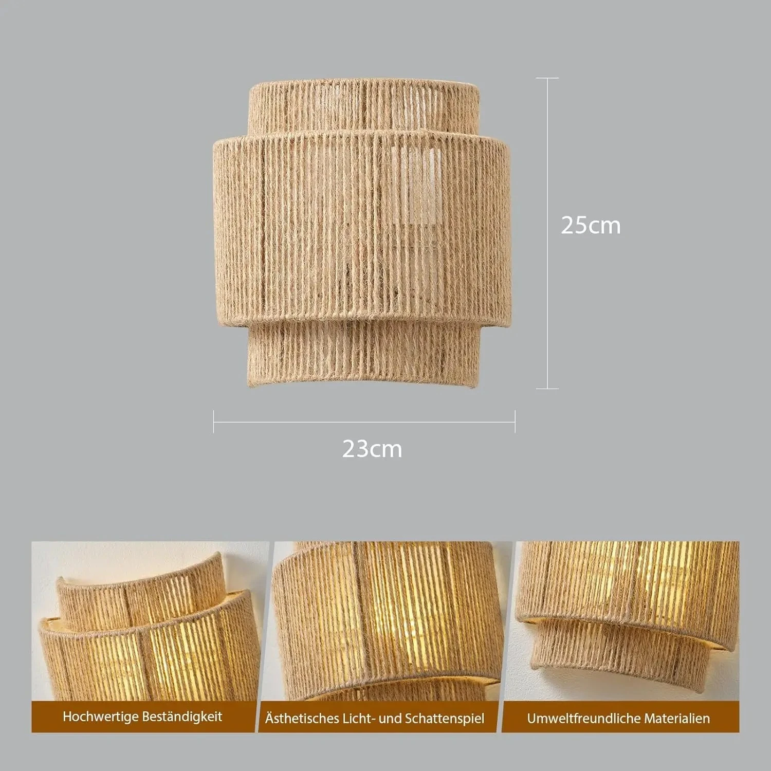 JOYINLED Retro Rattan Wall Lamp Vintage Hemp Rope Wall Light Hand-Woven Wall Sconce Made of Natural Material E27 Bamboo Lighting