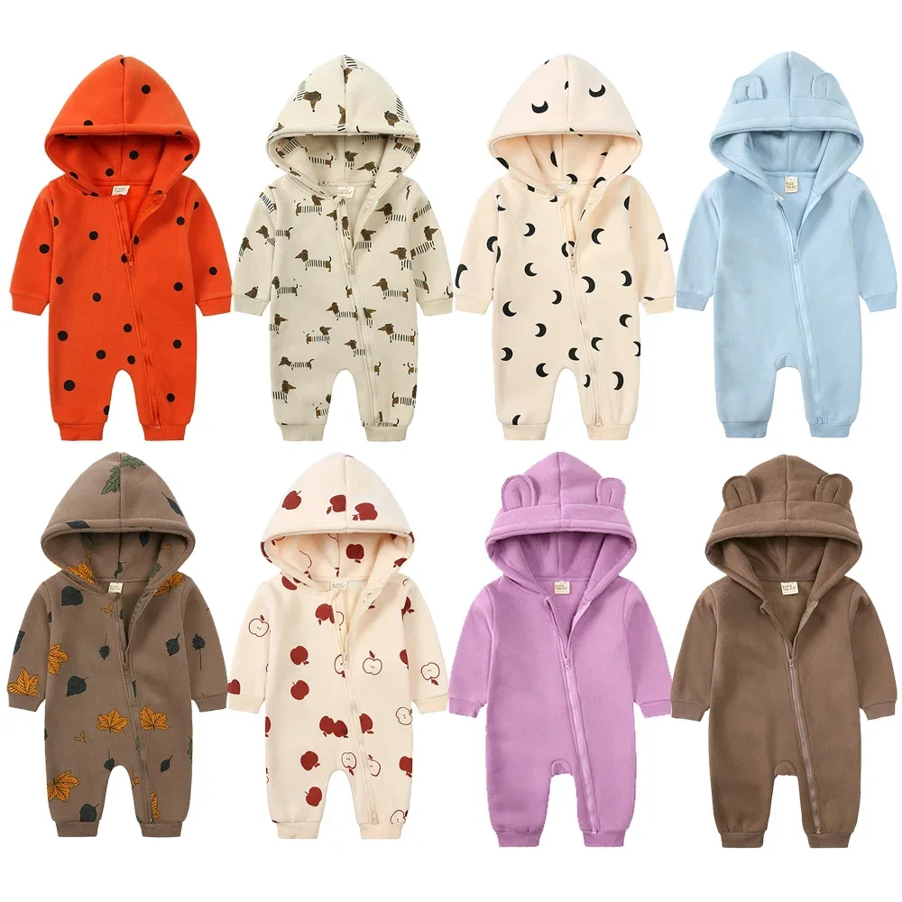 2025 Baby Winter Fleece Romper Print Cotton Warm Outfit Clothes For 0-24M Jumpsuit Newborn Toddler Bear Hoodies Bodysuit Costume