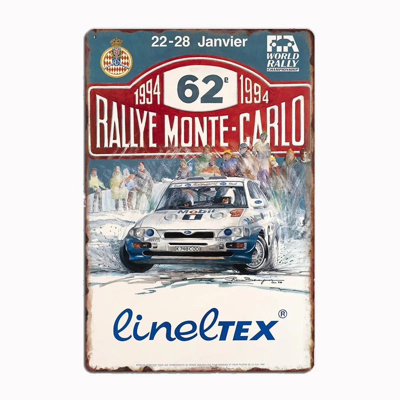 HD Tin Sign 1994 Rallye Monte-Carlo Vintage Retro Metal Poster Classic World Rally Championship Wall Art Decor for Man Cave Gara