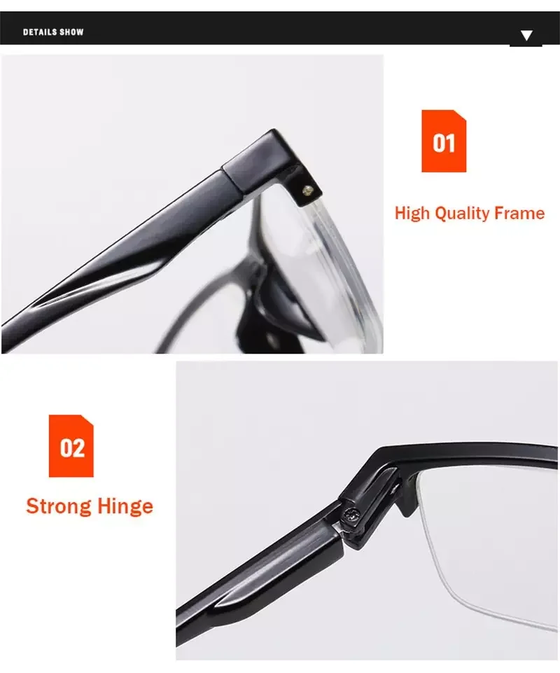 Lesebrille für Herren, Halbrahmen, Ultraleicht, Presbyopie-Brille, 2023, Damenbrille +0,75 bis +4,0, Unisex-Lesebrille – Detail 7