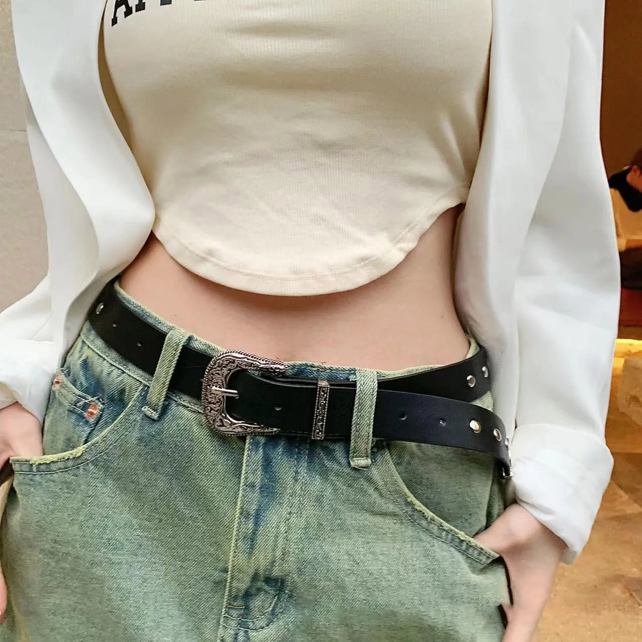 1pcs new western style denim rivet belt, European and American dark girl punk style Y2K waist belt, direct from the factory, hot