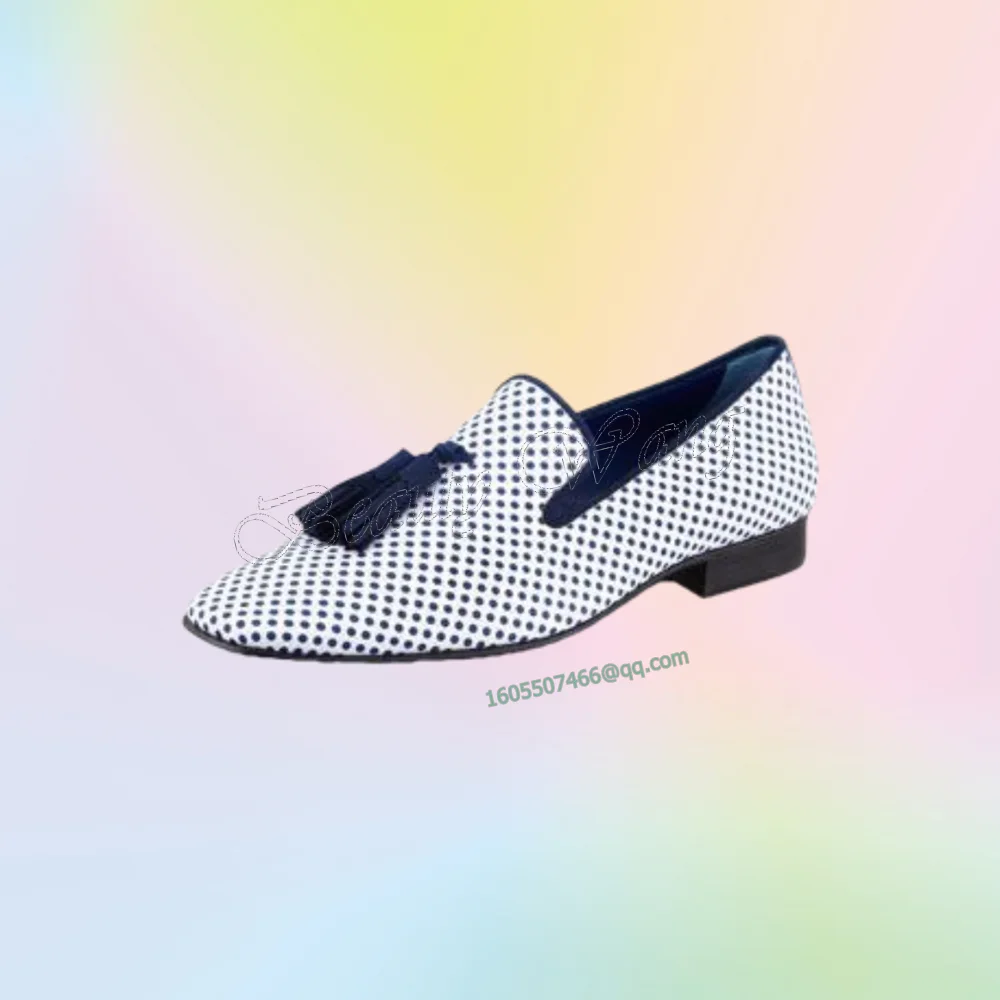 

Blue Polka Dots Men Shoes Fringe Decor Pumps Casual Men's Dress Shoes Gentlemen Slip on Party Shoes Big Size 47 Sprig Autumn