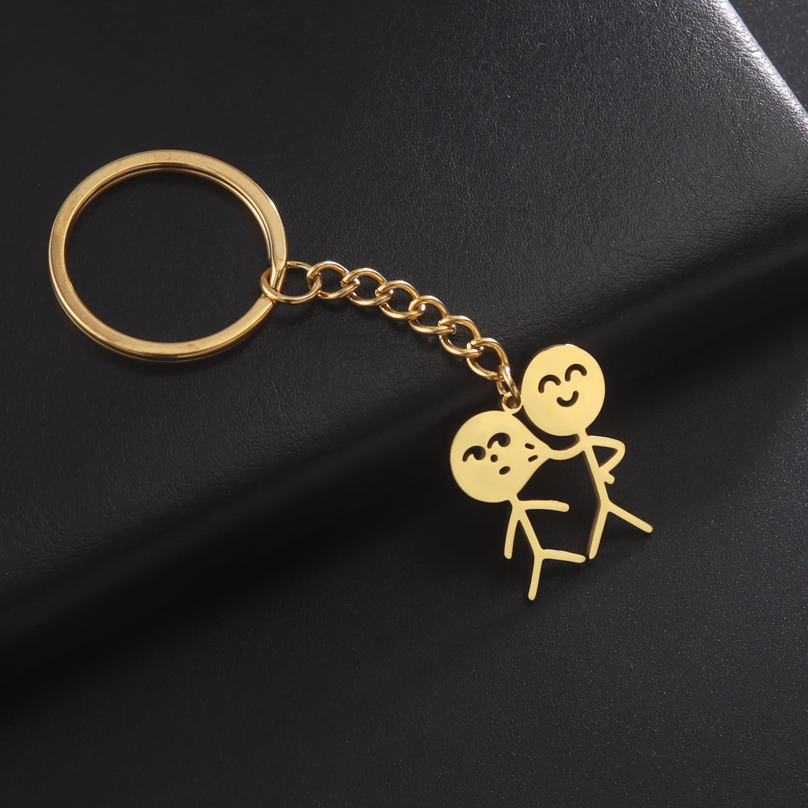 Kkjoy Stainless Steel Gold Color Cross waist pinching face figurine pendant Keychain Jewelry Bag Accessories Gifts For Friend