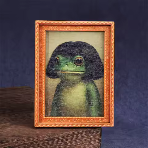 Mini Wooden Photo Frame Frog Fridge Magnet Funny Green Frog &amp; Haircut Modern Kitchen Decor Durable Refrigerator Ornament