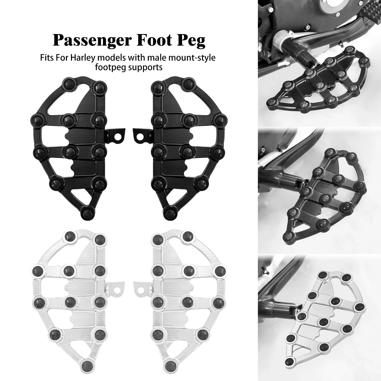 Motorcycle Rear Passenger Footpegs Non-Slip Pedal CNC Footrests For Harley Touring FLHX FLTR FLHR Softail FL Dyna Sportster XL