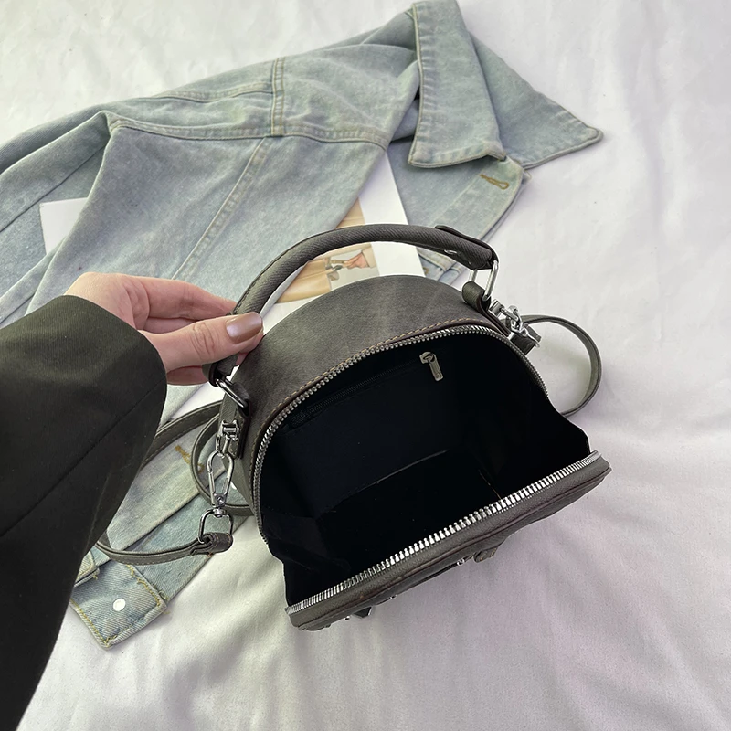 Runde Handtasche Retro Shoudler Taschen für Frauen 2024 Mini kleine Umhängetasche klassische Pu Griff Geldbörse Bolasas runde Einkaufstasche – Detail 11
