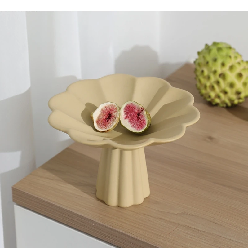 

High Foot Fruit Plate Ceramic Snack To Living Room Candy Dim Sum Storage Furnishing Household Decor Tableware