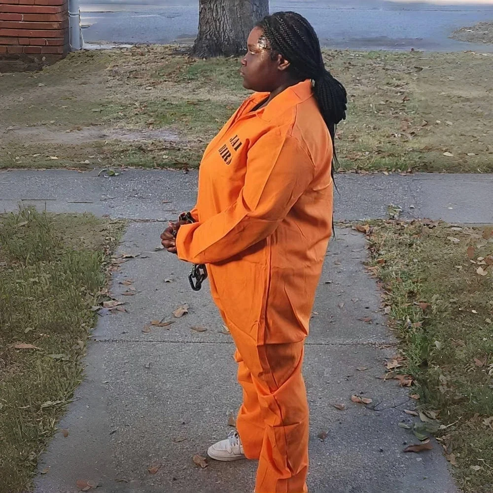 زي سجين برتقالي للبالغين، بدلة قفز للرجال، زي شخصية السجن للهالوين، فستان جيل بيرد للبالغين