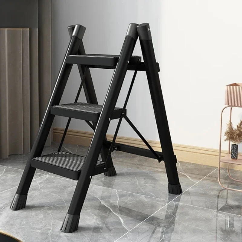 Multi-Purpose Folding Ladder 2/3-Fold Step Stool Stable Portable Ladder with Shelf Space-Efficient Household Ladder