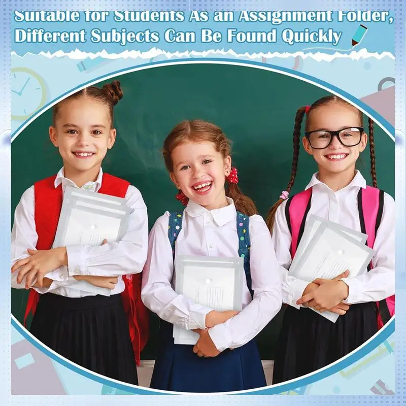 A82Q-50Pcs Clear Plastic Envelopes With Snap Button Stamp And Die Storage Pockets For School Home Office 7.08 X 9.44Inch
